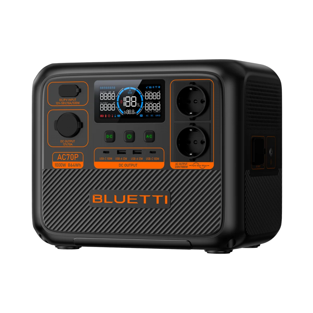 BLUETTI AC70 PREMIUM Estação de energia portátil | 1000W 864Wh